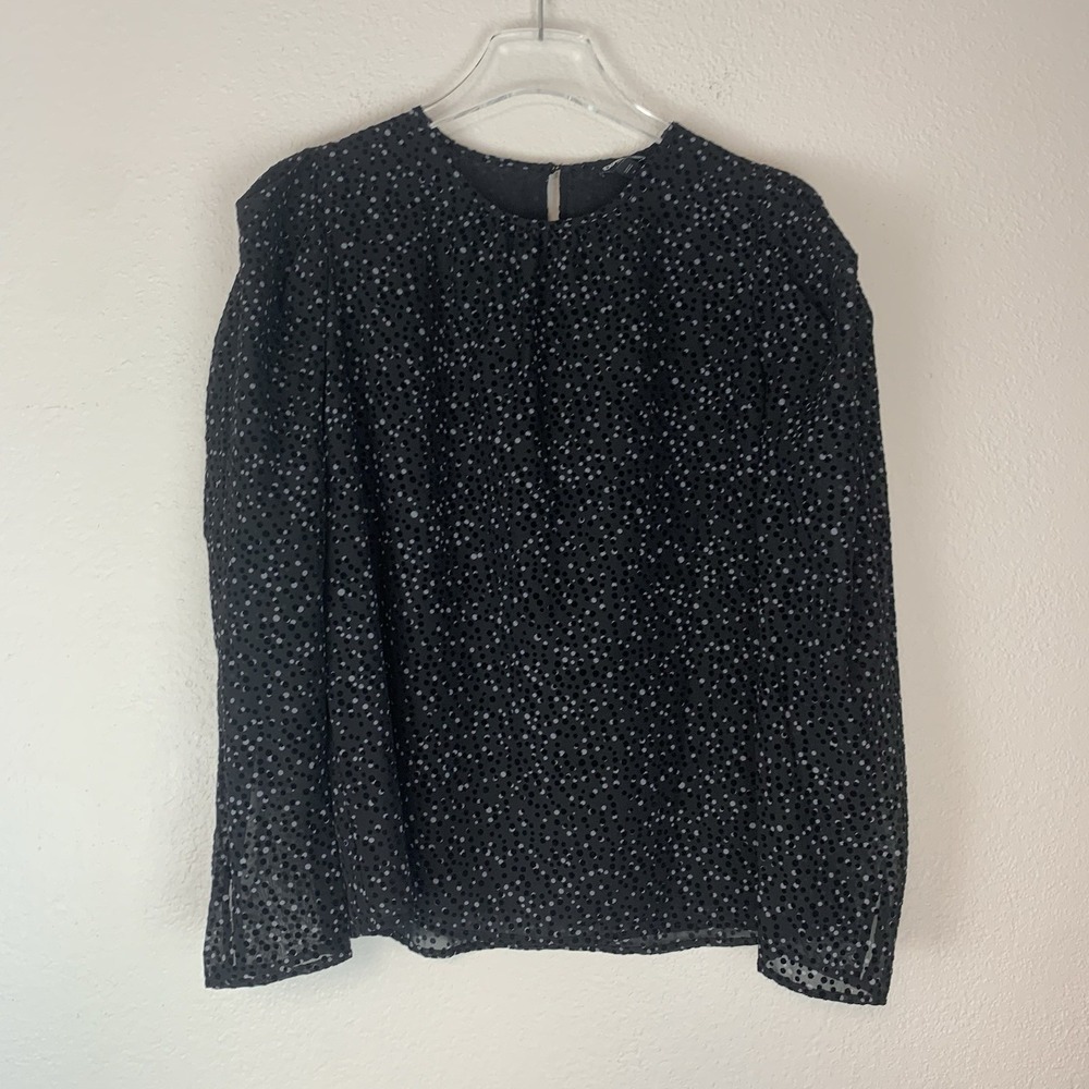 Express Factory‎ Top Womens Medium Puff Sleeves Textured Dots Career Work Office